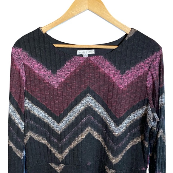 Sandra Darren Women's Dress Midi Scoop Neck Chevron Print Stretch Knit Tunic 16 - Picture 2 of 15